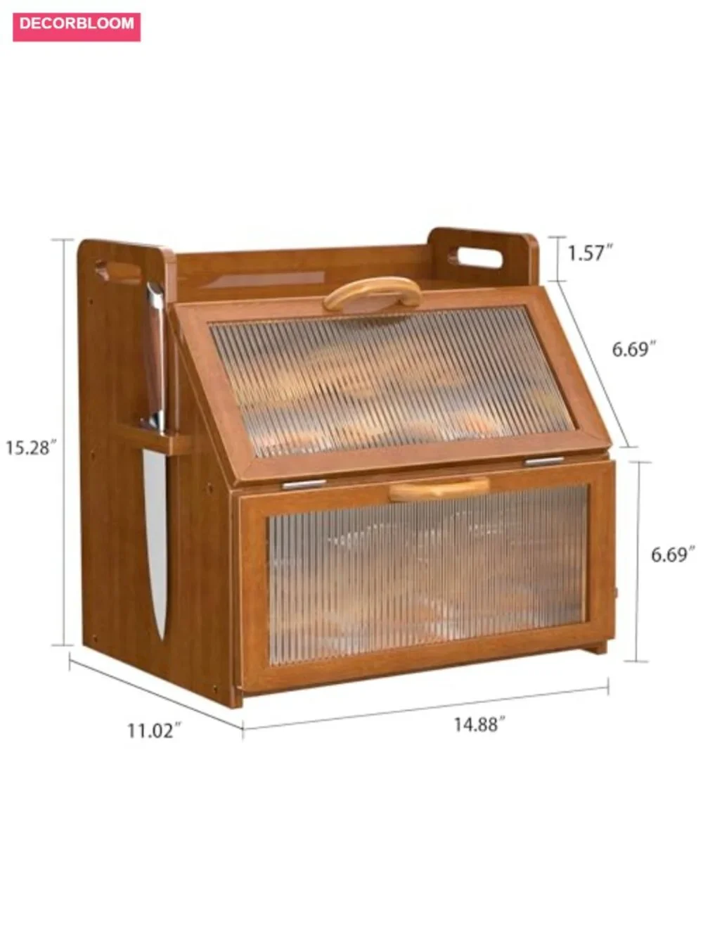 Vintage Wooden Farmhouse Bread Box with Acrylic Window, Double Layer Storage